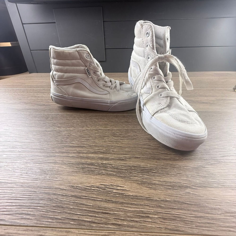 Vans Sk8-Hi High Top Sneakers White Canvas Youth Size 3.0 Kids Shoes